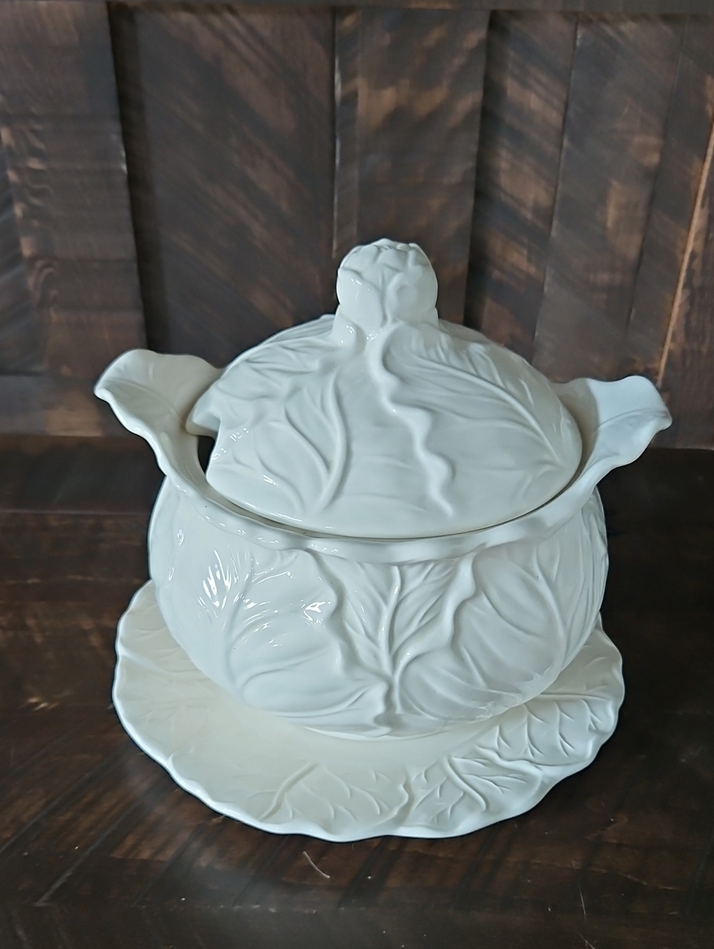 Vintage White Ceramic Cabbage Tureen